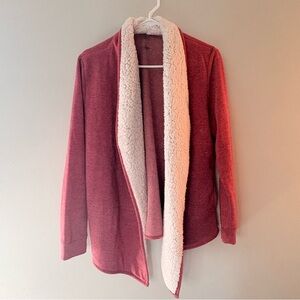 St. John's Bay Rose Red Open-Front Sherpa Cardigan with Cream Trim
